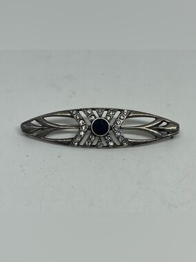 Vintage Art Deco Sterling Silver Onyx Bar Brooch